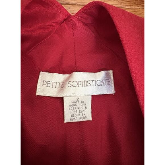 Vtg 90s Petite Sophisticate Red Sleeveless Red Dress Embroidered Floral Sz 2 - Picture 6 of 7